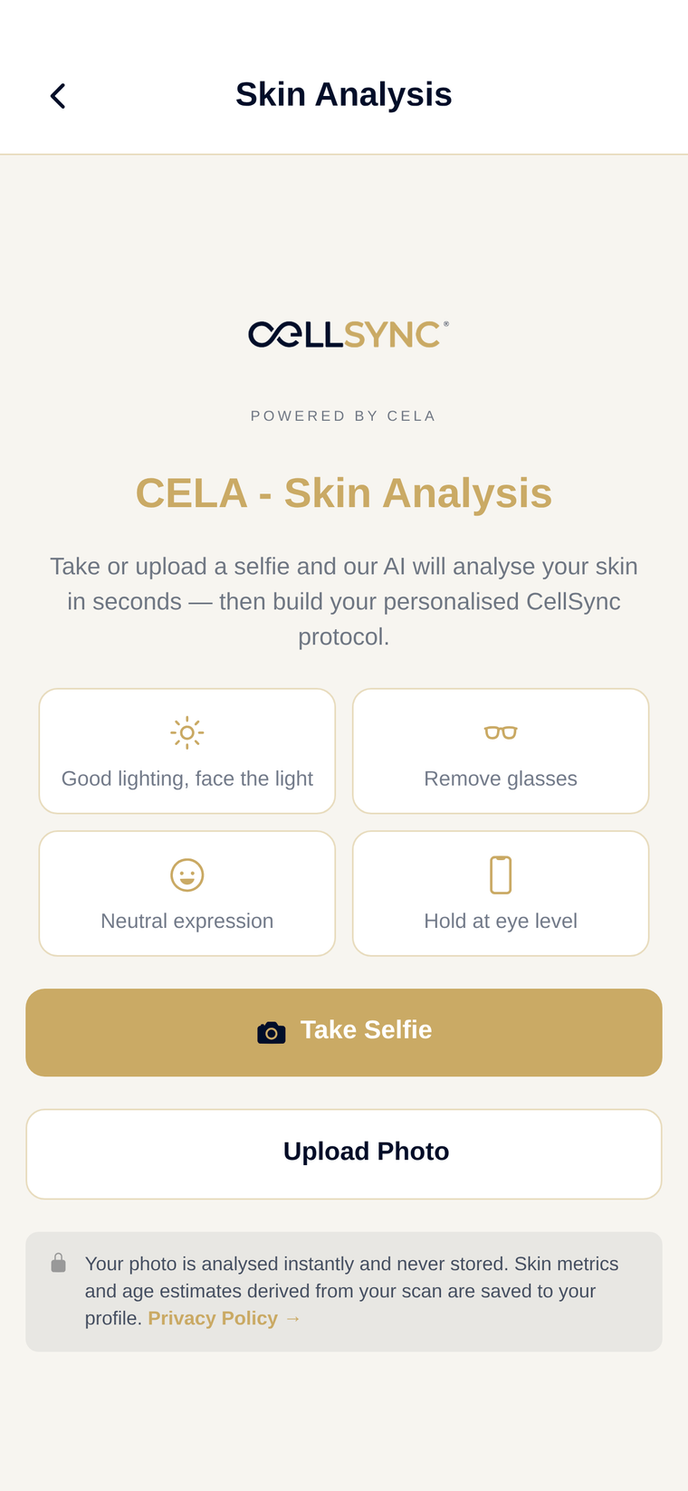 CELA skin analysis in the CellSync app