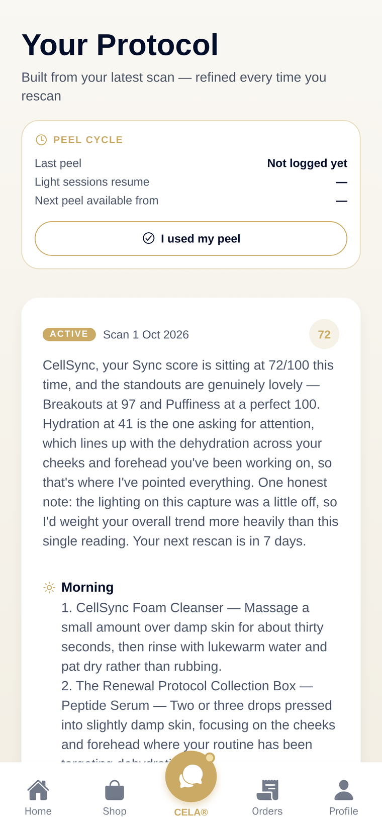 A weekly protocol in the CellSync app
