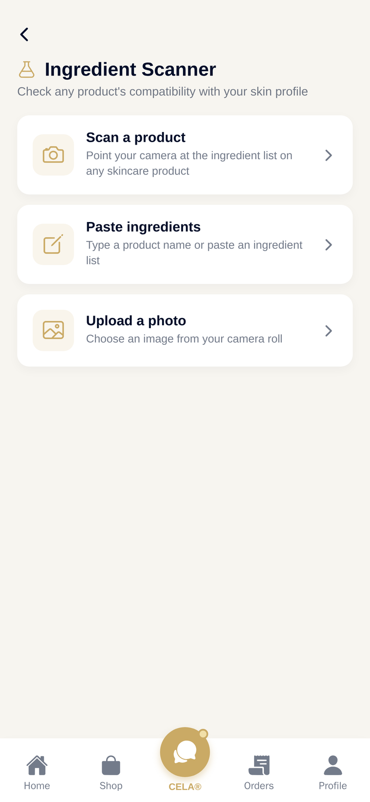 The ingredient scanner in the CellSync app